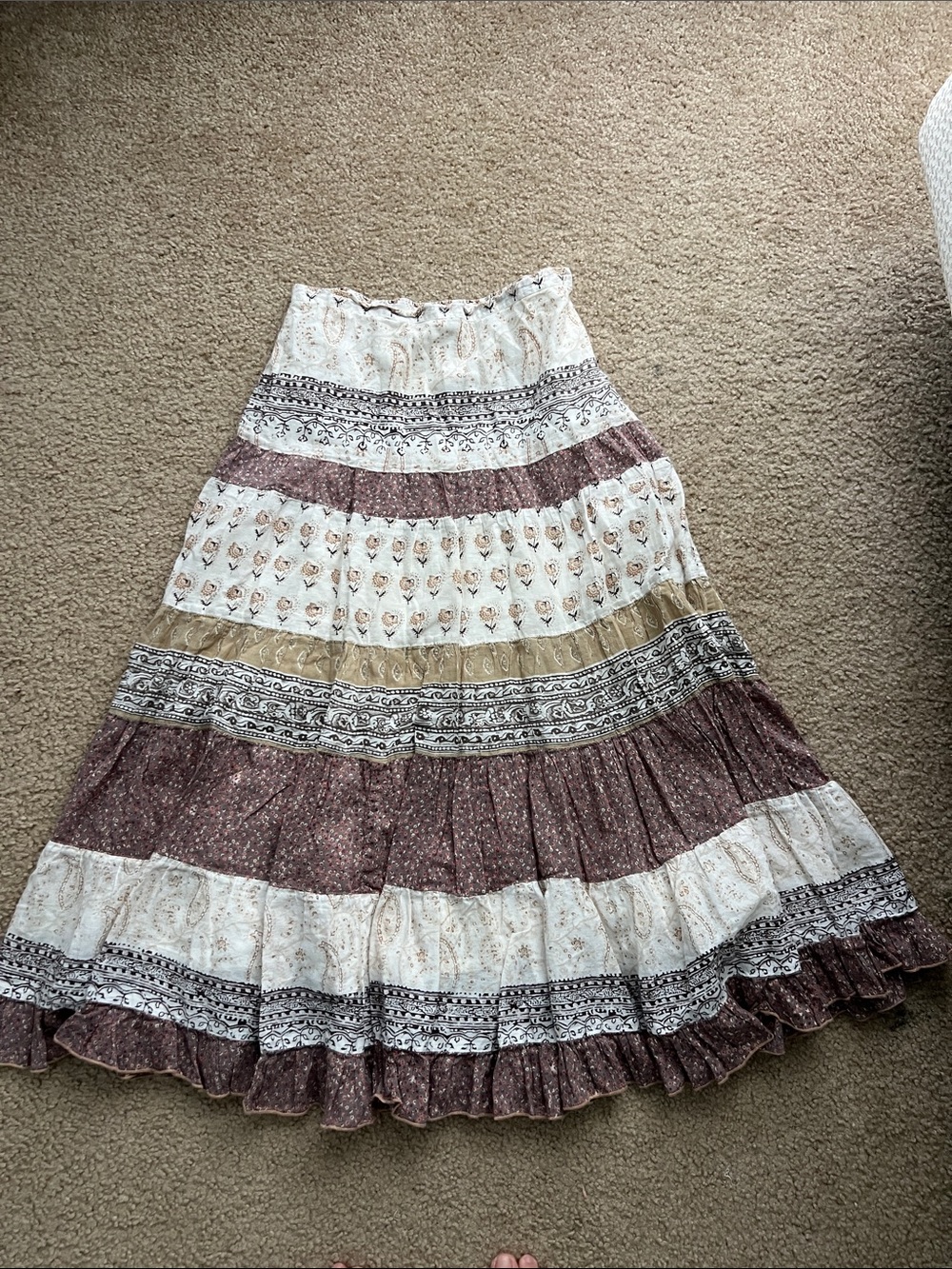 Bila Boho Tiered Maxi Skirt in Cream, Brown, and Gold